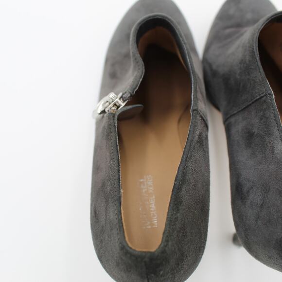 Michael Kors Booties Womens 9.5 Gray Suede High Heel Ankle Boots Zip Logo Lock - Picture 9 of 12